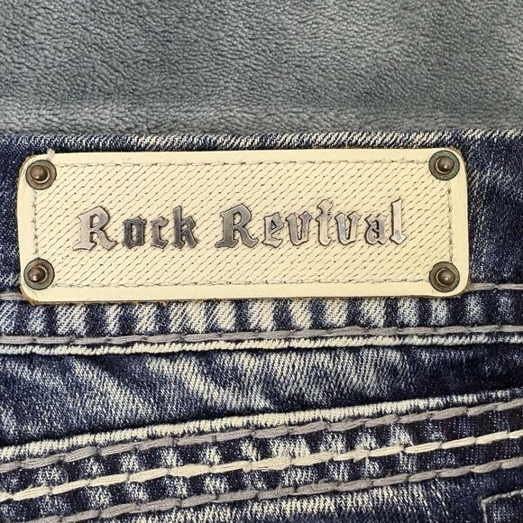 WOMENS Rock Revival LYNKAI Crystal Rhinestone Stitched Easy Crop Jeans 32 Y2K - Picture 7 of 16